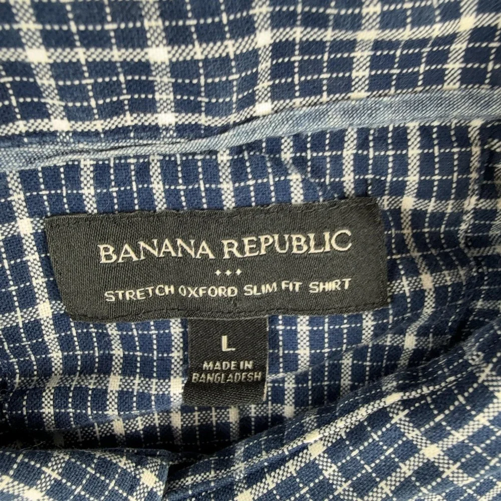 Banana Republic Shirt Mens Large Blue Check Long Sleeve Button Down Slim Fit